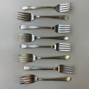 Set 8 Vintage WM Rogers "Beloved"  Silver Plated Salad Forks